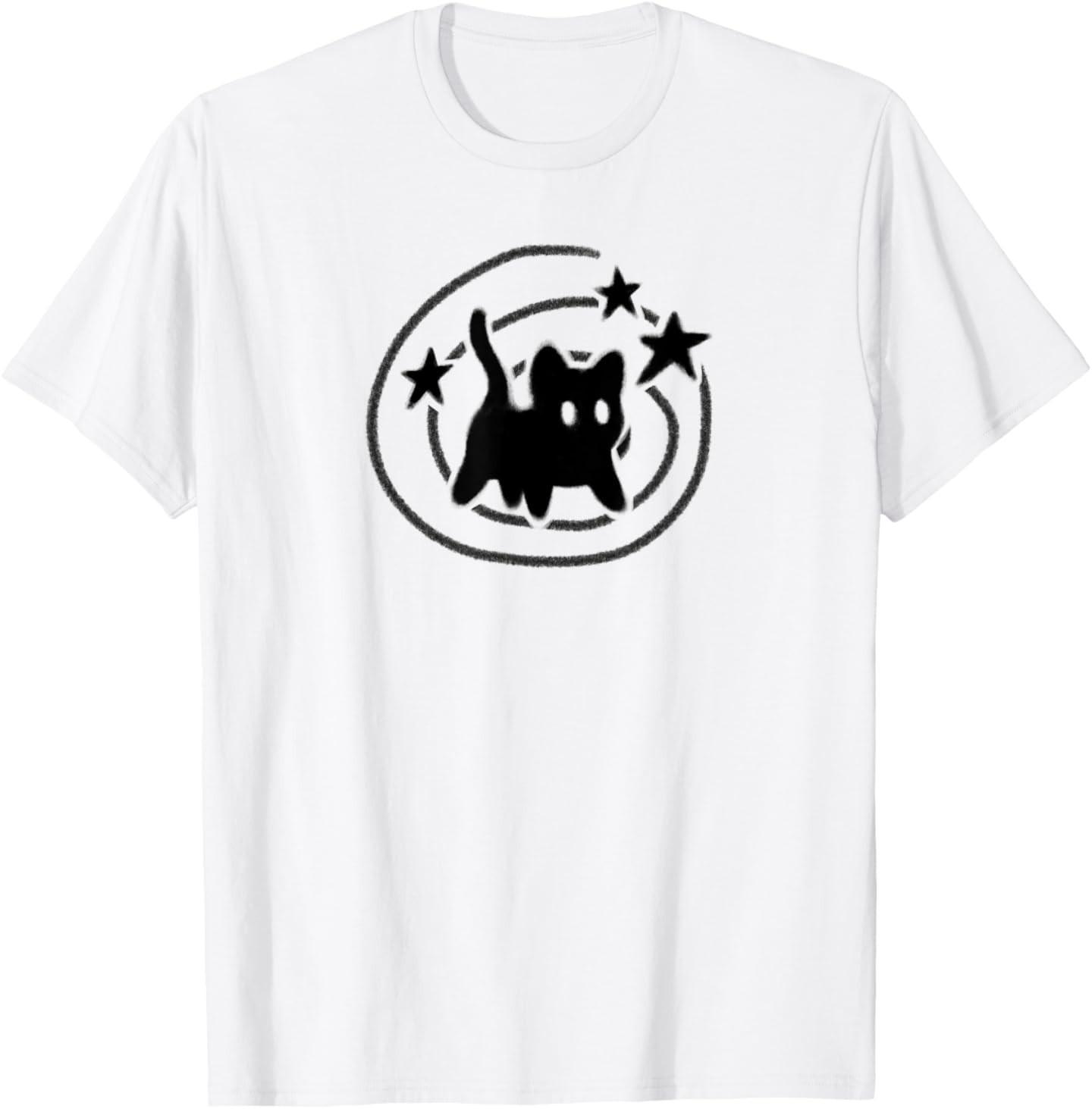 Y2K 90s Scary Cat Tomcat is Scared under Starry Tail T-Shirt Mens Womens Tees Top L