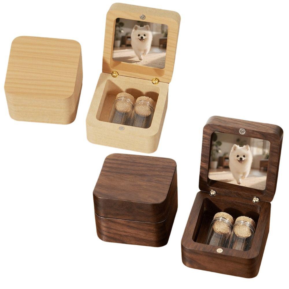 Wooden Wooden Keepsake Box Cartoon Memorial Container Smooth Pet Hair Memorial Box Pet Owner Gift