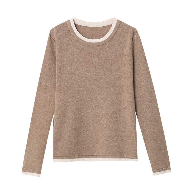Sinan Fashionable Contrast Stitching Two-Piece Look Knitted Sweater, Round Neck Versatile Design SN4834