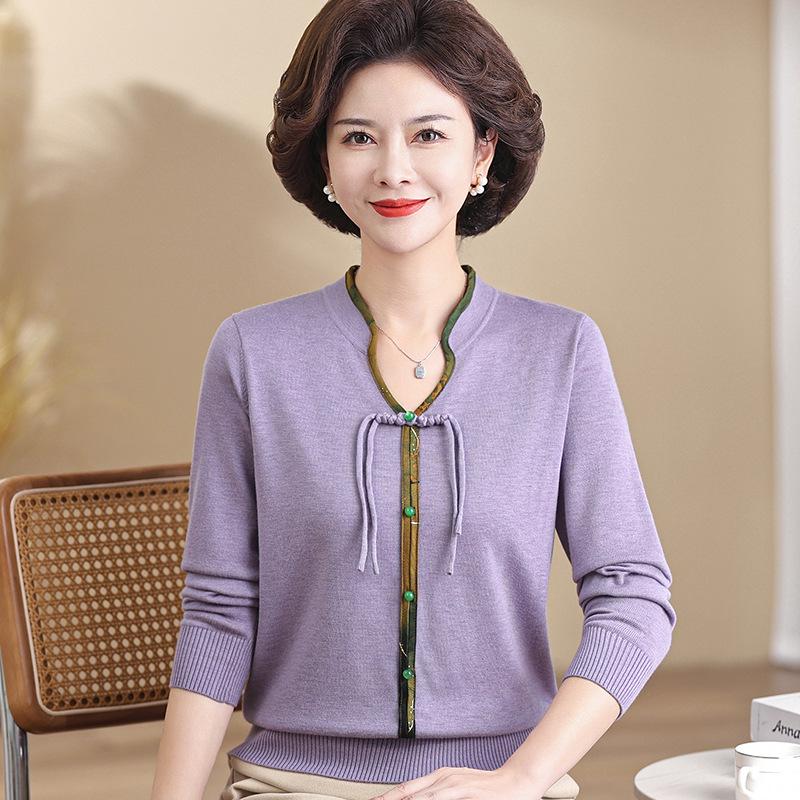 

Women s Plus Size Long Sleeve Knit Top - Spring/Autumn Style for Middle-Aged & Elderly 4XL (145-160 jin) фіолетовий