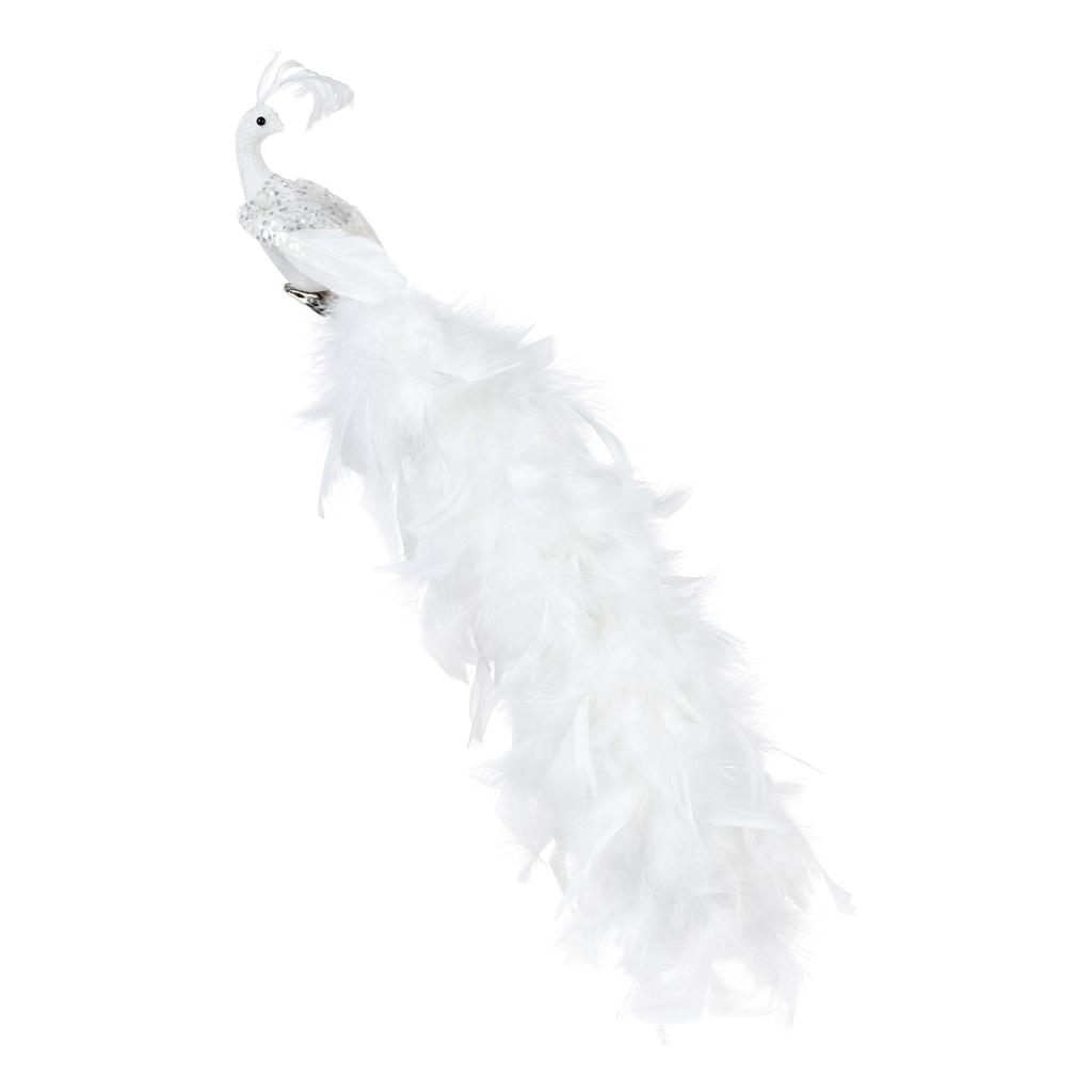 Simulation Peacock Bird Statue Glitter Clip On Artificial Feathered Peacock with Long Tail for Xmas Tree Holiday Home