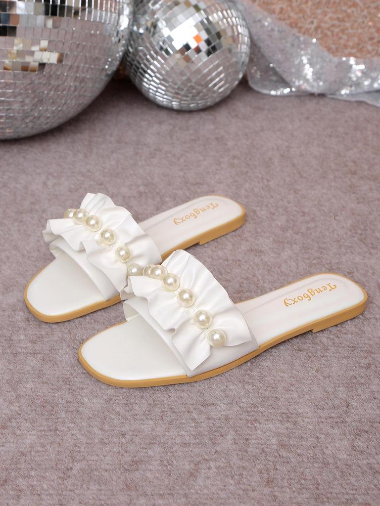 2026 New Women's Pearl Lace Thin Strap Summer Sandals: Plus Size Beach Slippers for Outdoor Wear