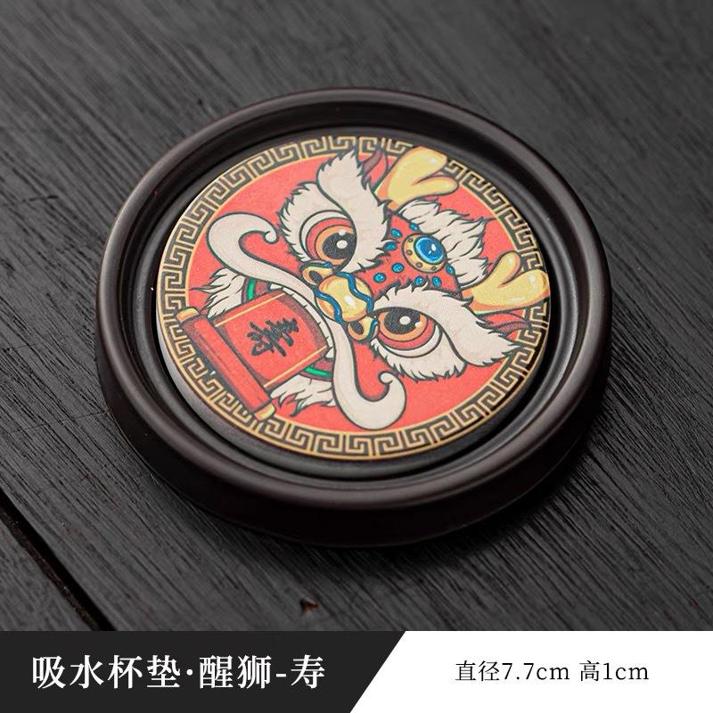 Phenolic Absorbent Coasters with Storage Holder Creative Tea Cup Mats Heat Resistant Coffee Tea Accessories for Home Office