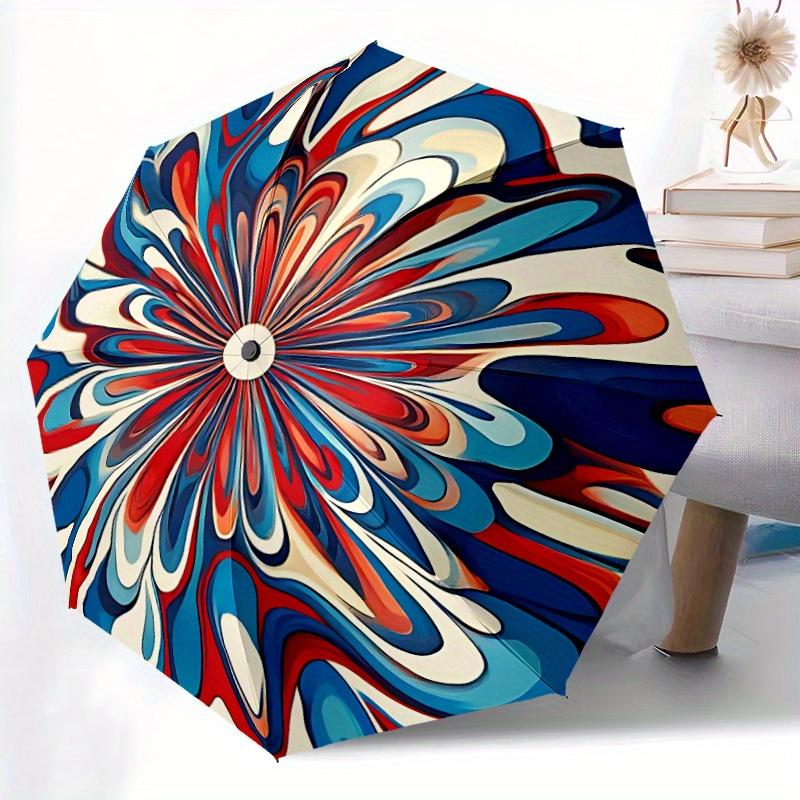 1pc Floral Abstract Automatic Open/close Folding Compact Umbrella, 8-Rib Sturdy Canopy, Lightweight Portable, Everyday Use, Gift, Outdoor Umbrella, Tr