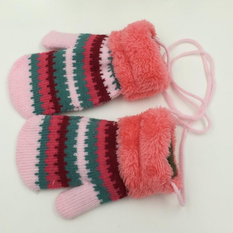 Guanti in maglia da 3-9 anni con strisce per bambini e bambine, caldi guanti per bambini, autunnali e invernali, guanti innevati per bambini
