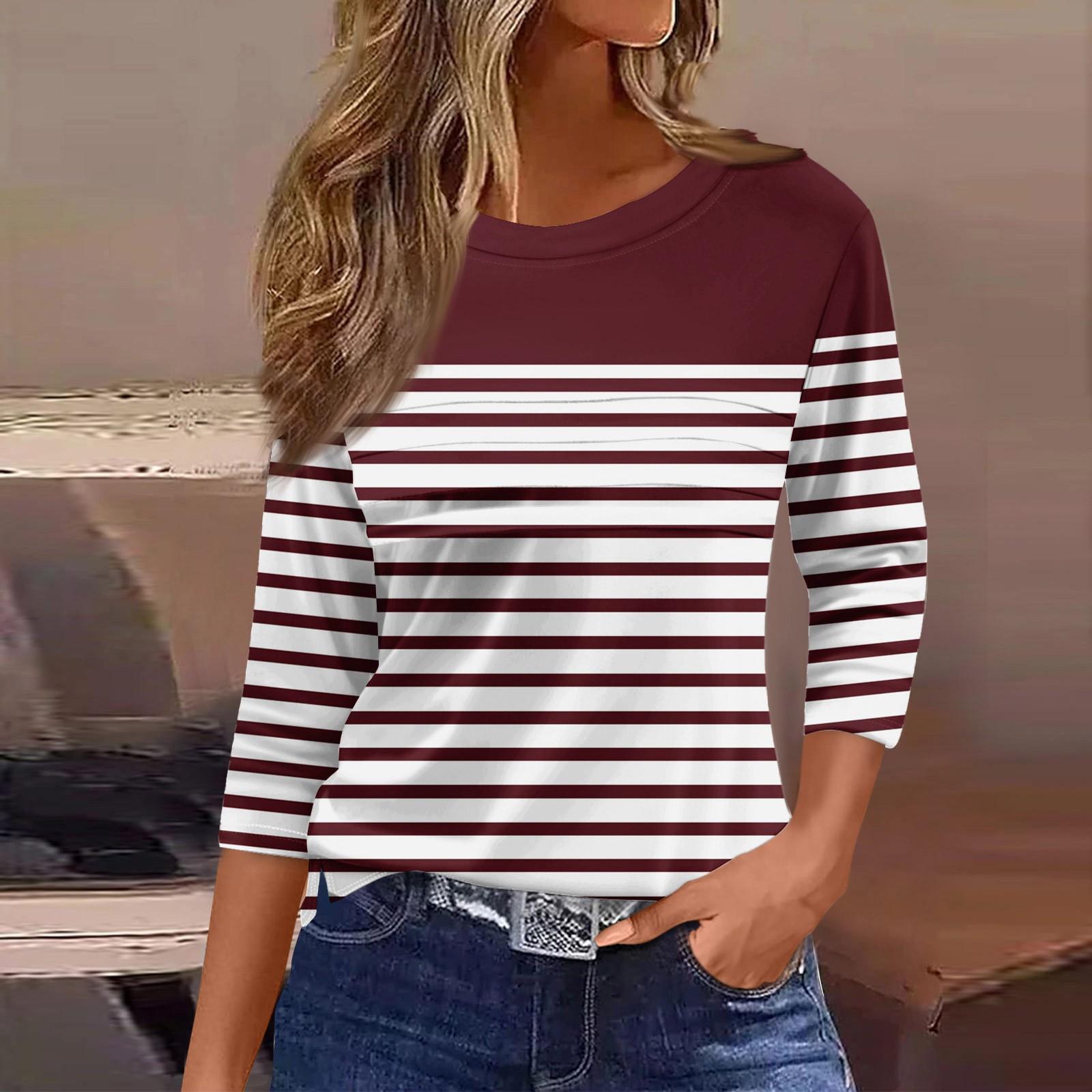 

Женская мода повседневный свободный топ с рукавом 3/4 в полоску с круглым вырезом XXXL