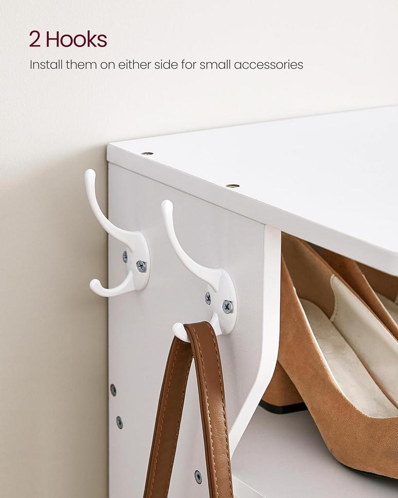 VASAGLE 7-Tier Vertical Shoe Rack, Narrow Shoe Storage Organizer with Hooks, Thin Wooden Shoe Shelf