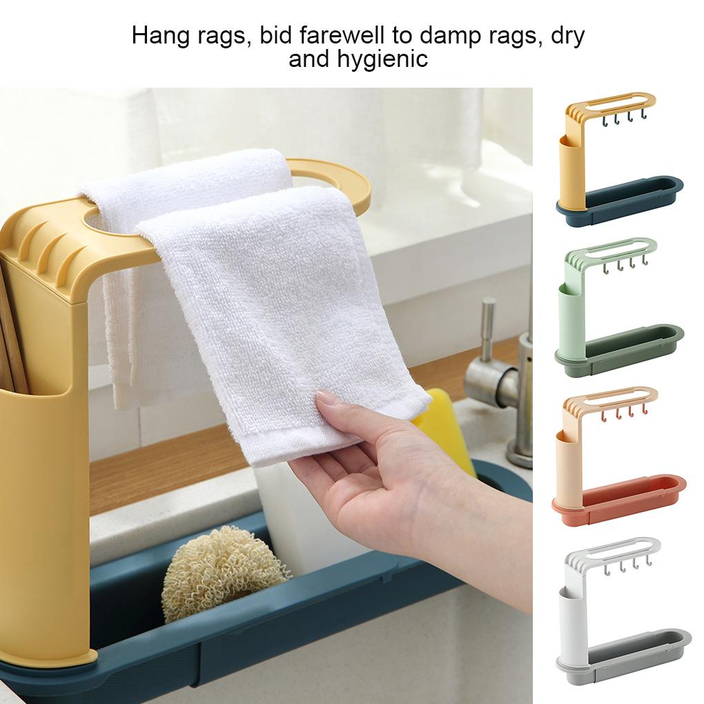 Sink Storage Shelf Hollow Sponge Drain Holder Rack Adjustable Plastic Kitchen Organizer