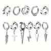 EVISPOL 11pcs Punk Style Stainless Steel Ear Clip Set Non-Piercing Hip-Hop Rivet Feather Pendant Earrings for Men and Women