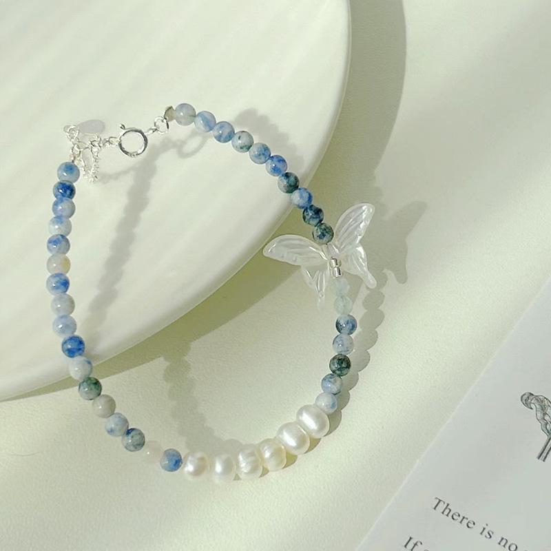 New Arrival Sweet Butterfly Natural Freshwater Pearl Sterling Silver Female Set For Women Necklace Bracelet Gifts