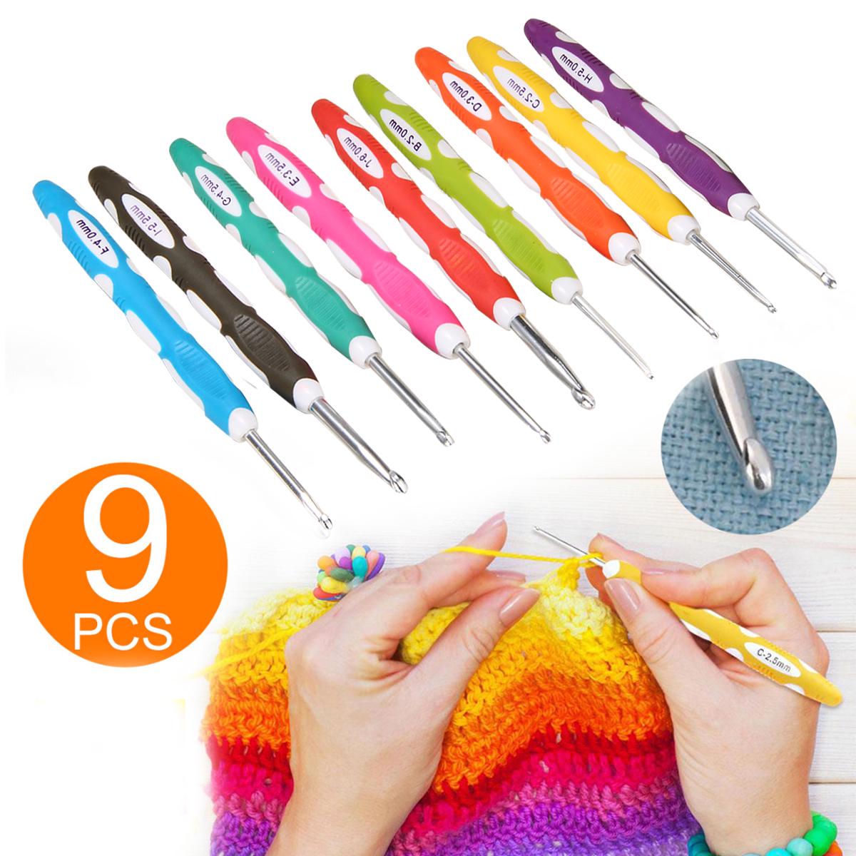 

Peigu 9 шт. новые многоцветные пластиковые алюминиевые крючки для вязания крючком набор спиц для вязания пряжи
