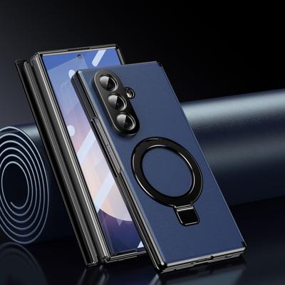 Hidden Stand Magnetic Leather Case For Samsung Galaxy Z Fold 7 6 5 4 Bracket Cover With Clear Glass Screen Protector