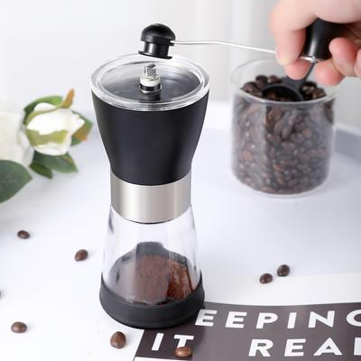 Tragbare manuelle Kaffeemühle mit Kurbel, Handkaffeemühle mit Mahlwerk aus Glas, Bohnenbehälter, Küchenwerkzeug, Mahlwerk für Hülsenfruchtpellets