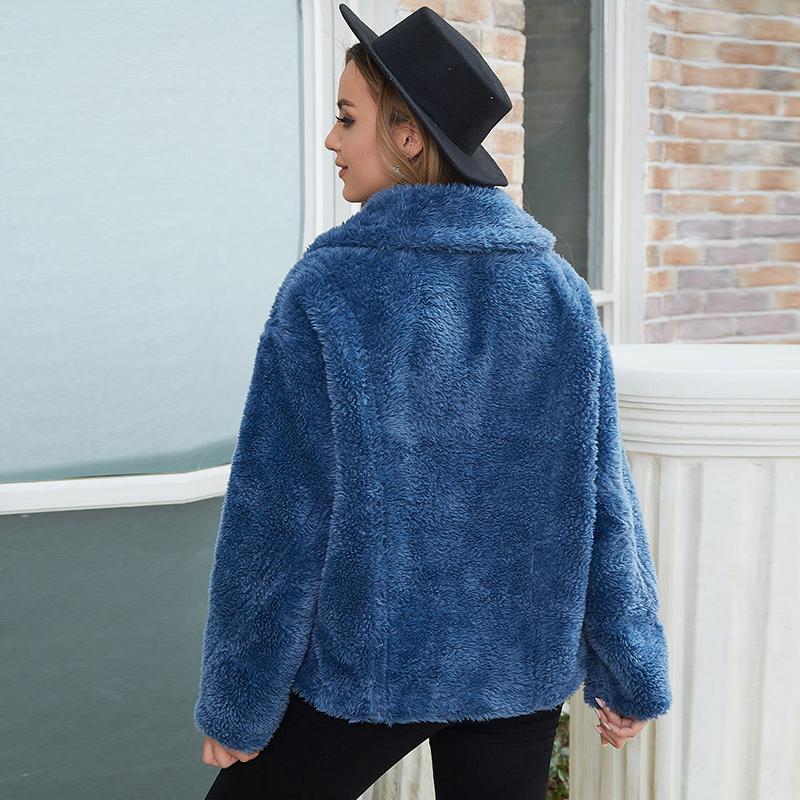 Inverno pele real velo fuzzy falso quente shearling jaqueta curto casaco de pelúcia com bolso