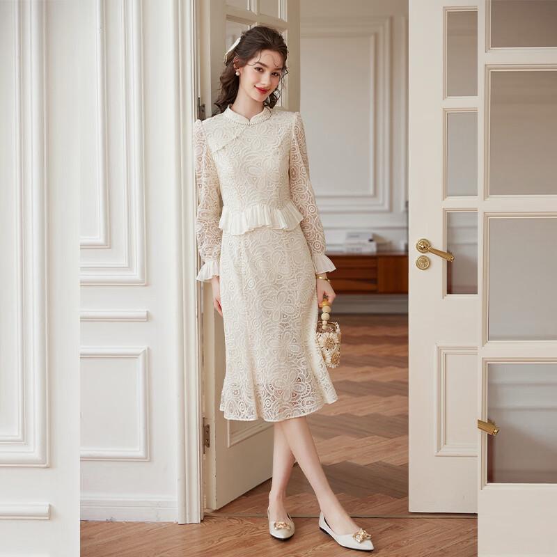Elegant Chinese Style Lace Midi Dress