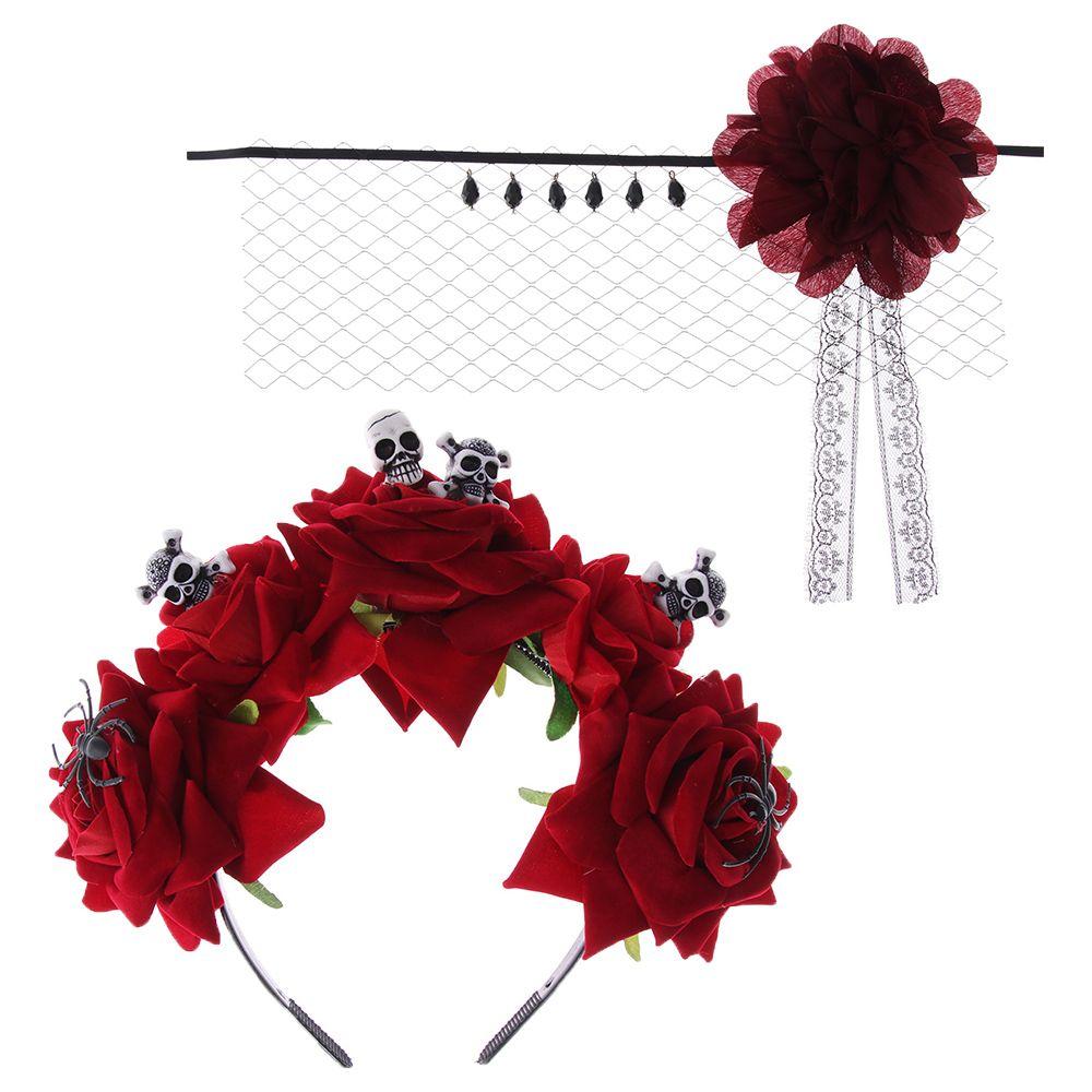 

Костюмы для вечеринок Свадебное украшение для головы Венок для волос Свадебная гирлянда Корона из красных роз Хэллоуин Повязки на голову
