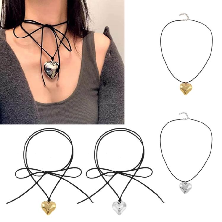 CYWQ Collana Girocollo Con Cuore Gonfio In Vetro Rosso – Catena Di Velluto Regolabile Y2K