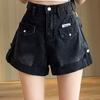 Summer Women Shorts Pants Lady High Waisted Loose High Street Denim Pants Female Streetwear Black Gray Wide Leg Short Jeans