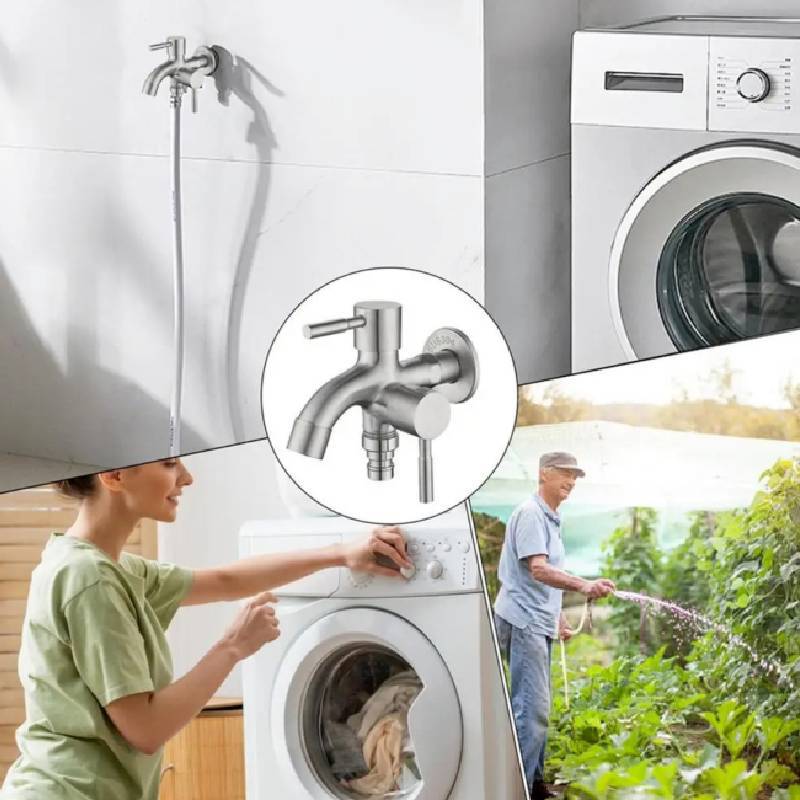 Stainless Steel Washing Machine Faucet With Dual Control For Laundry Room Use