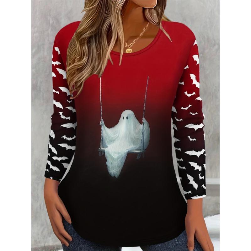 Sudadera de Halloween para Mujer Diseño Redondo Manga Larga Holgada Casual Otoño Gradiente Telaraña Divertido Estampado de Patrón Tops