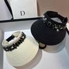European and American French Fashion Celebrity Wind Heavy Industry Rhinestone Empty Top Hat Summer Sun Protection Quick Drying Big Eaves Sunshade Sun