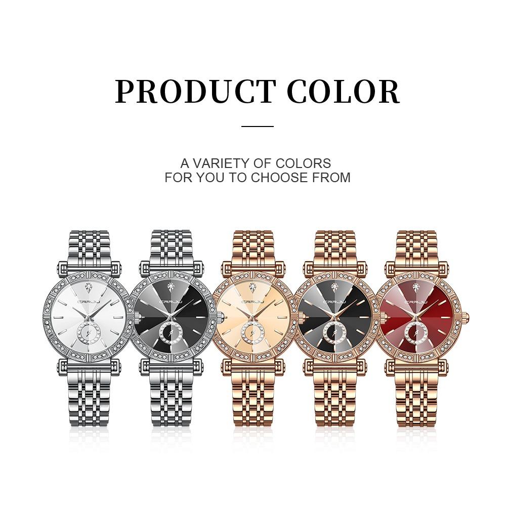 CRRJU Brand Luxury Fashion Original Ladies Watch Waterproof Ladies Watch Stainless Steel Diamond Watch Gift