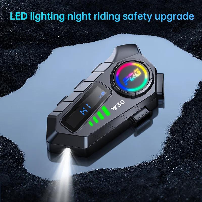 KEBIDUMEI Y30 Motorcycle Intercom Helmet Bluetooth Headset MOTO Communicator Interphone with Flashlight Handsfree Mic Headphone