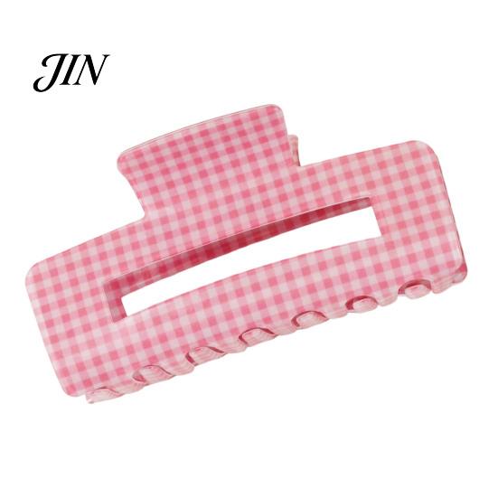 Hair Claw Clip Back Head Claw, Hollow Square Large Clip, Plaid Print Medium Anti-Slip Teeth Accessory for Daily Wear High Hardness