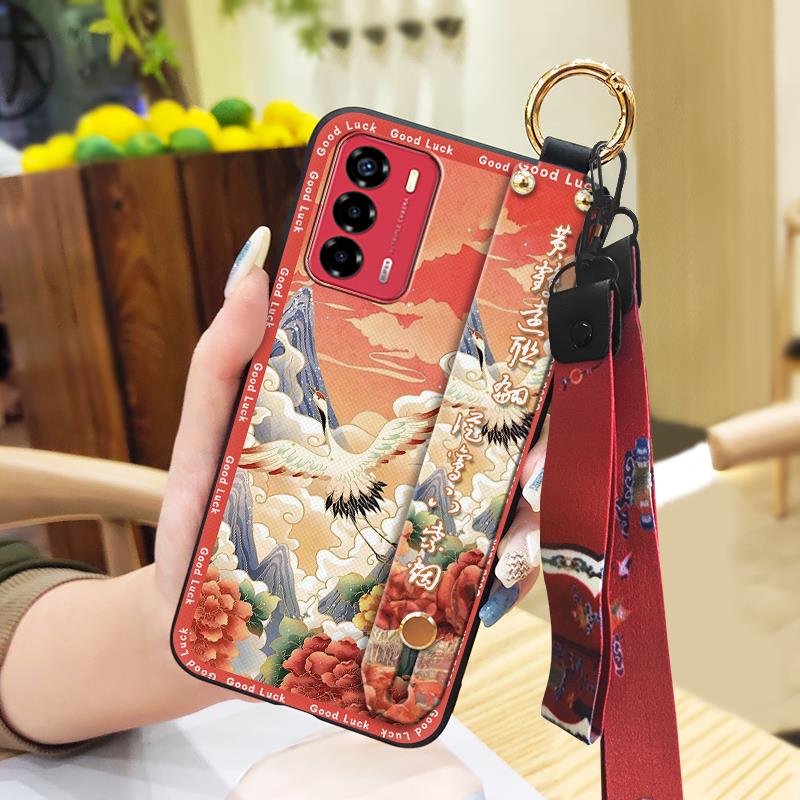 Elderly lady Durable Phone Case For ZTE Blade V40 Vita/A72 Wrist Strap Wristband For Mom Silicone Fashion Dirt-resistant
