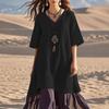 Damska sukienka boho patchworkowa luźna codzienna z dekoltem V z krótkim rękawem sukienka rozkloszowana letnia plażowa sukienka wakacyjna