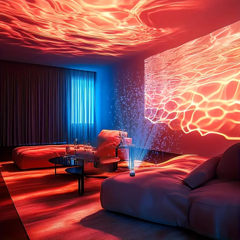 Water Ripple Remote-Controlled Projection Night Light Ambient Lighting, Modern Simplicity, USB Powered, Geometric Design