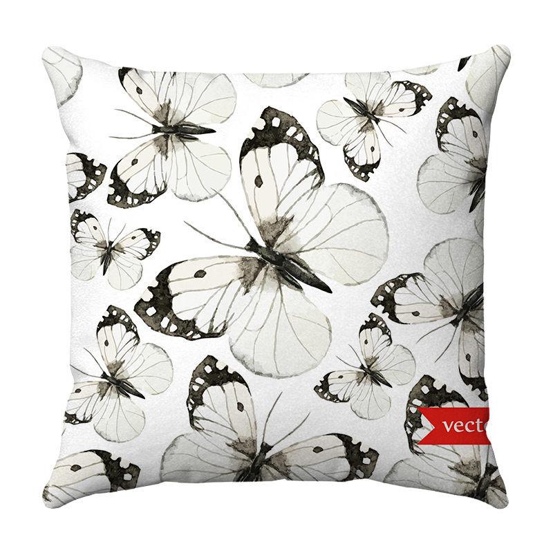 Seamless Watercolor Butterfly Digital Printing Short Plush Pillow Covers for Car Sofa Office Cushion Cover Home Goods 60x60cm