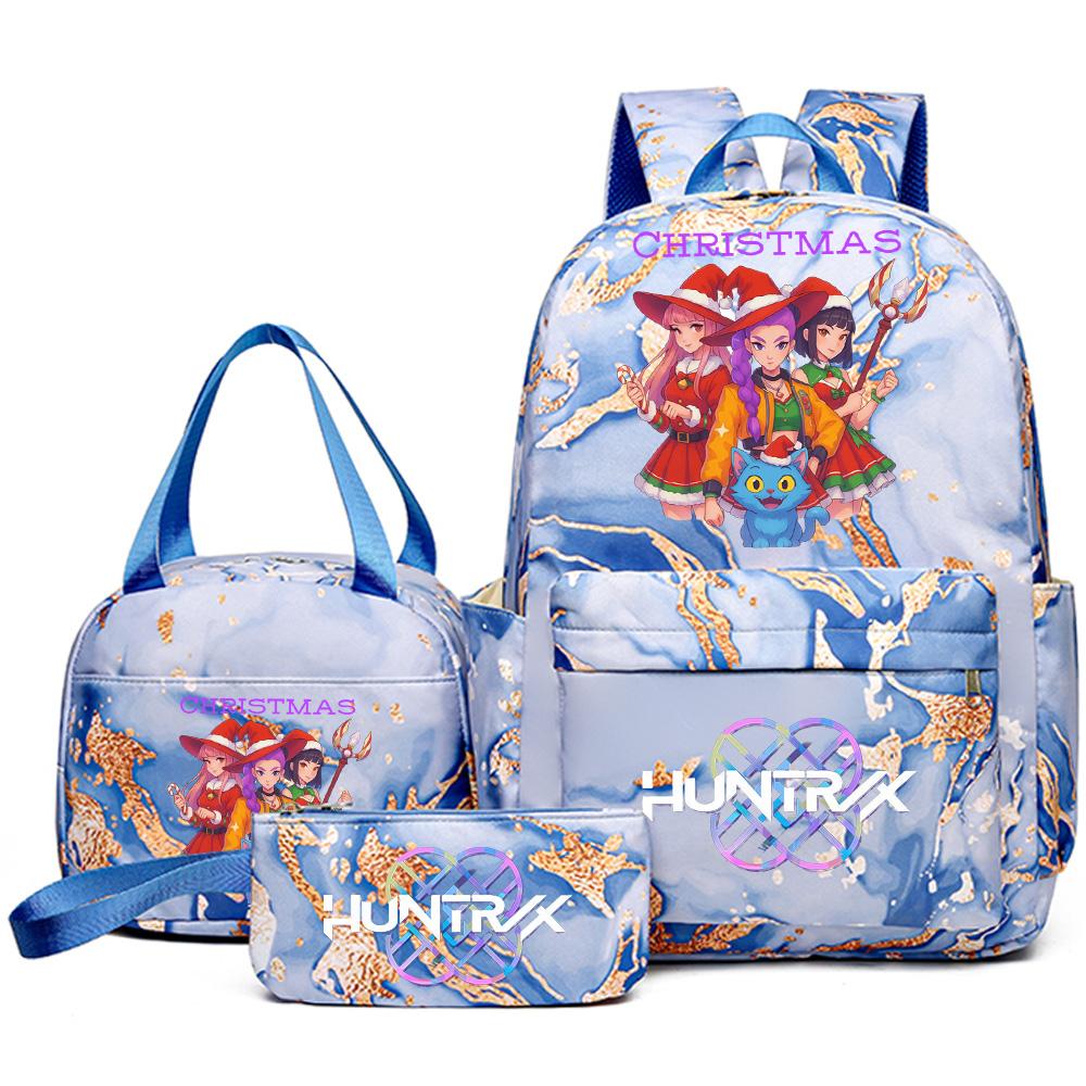 3Pcs/set Christmas K-pop Printed Backpack Handbag Pencil Case for Teenager Student Girl Boy Bookbag Schoolbag Women Large Capacity Travel Bag Kid Gift