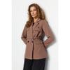 Brown Belted Woven Jacket Tctaw24ck00025