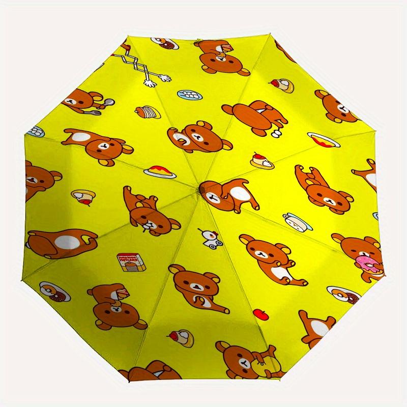 Rilakkuma,Yellow Automatic Folding Umbrella Simple 8 Rib Design, Bright Cartoon Pattern, Durable Iron Frame, Suitable For Travel, Outdoor, B