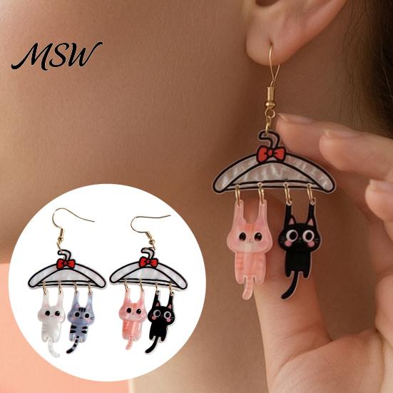 Creative Acrylic Cat Ornaments 1 Pair Cute Dangle Drop Earrings for Women, 2D Cartoon Kitten Sweet Girl Style Jewelry Hang on Clothes Hanger Earrings,