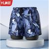 Mens Double-Layered Board Shorts Swim Trunks Beach Swimming Surfing Quick-Dry Anti-Chafe Athletic Swimwear