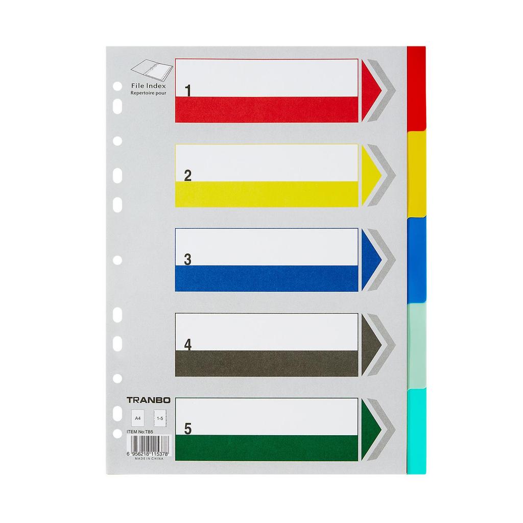 Tranbo A4 11-Hole Color Index Divider, 5-Page PP Folder