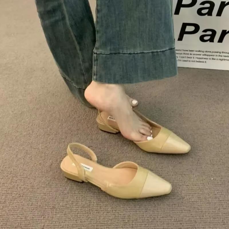 Fashion Women's Low-heeled Bag Head Sandals French Nude Thick-heeled Backless Shoes Fragrance Design