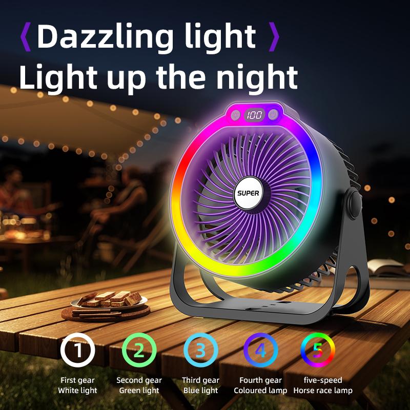 K8 air light circulation fan with 5 levels of wind speed and light adjustment, USB silent, bedroom, camping, multi-purpose