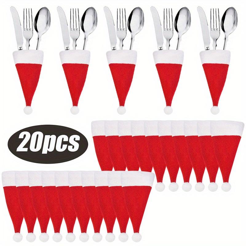 Mini-Weihnachtsmütze - Festliches Rot & Weihnachtsmann-Design, Strapazierfähiger Stoff, Perfekt für Feiertagsdekorationen, Weihnachtsdekorationen 20pcs