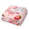Pink Strawberry Print Flannel Blanket  Warm Soft Throw Blanket for Bedroom Camping Street Trend Bedspread Sofa Bed Cover