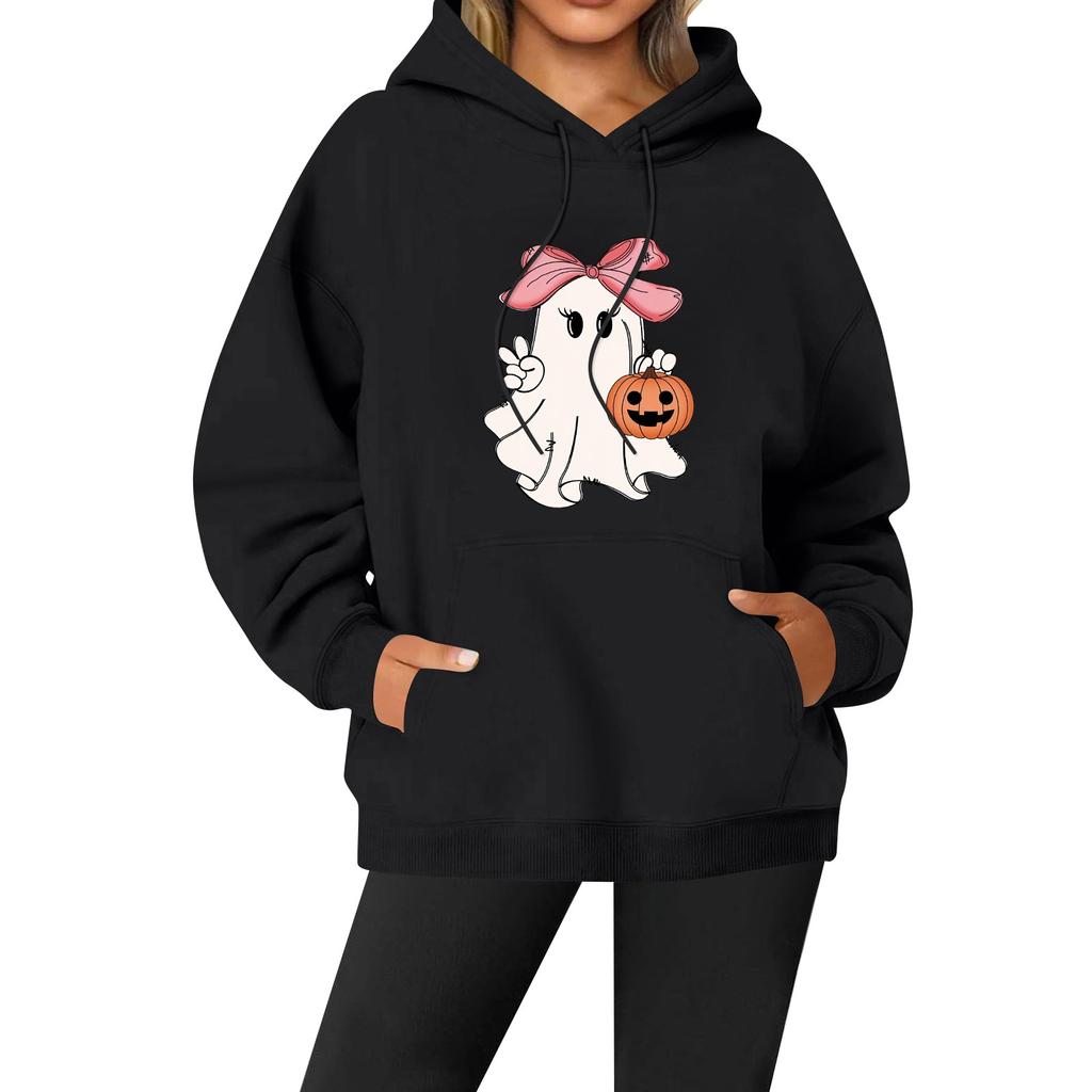 Women's Casual Fashion Solid Color Rugby Print Long Sleeve Hooded Sweatshirt Top
