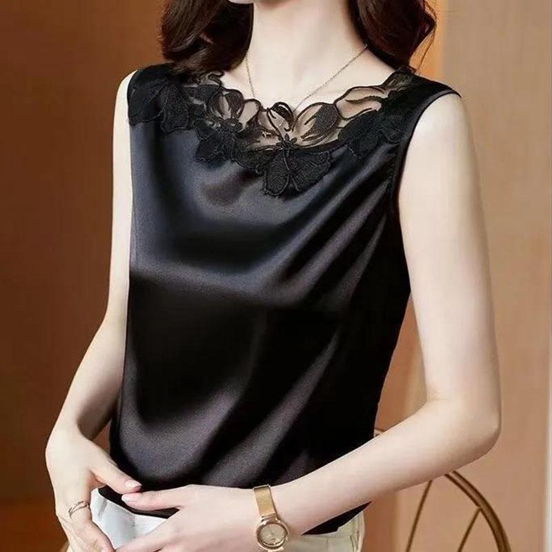 Women's Summer Vest Bottoming Shirt Lace Large Size All-match Short-sleeved Top