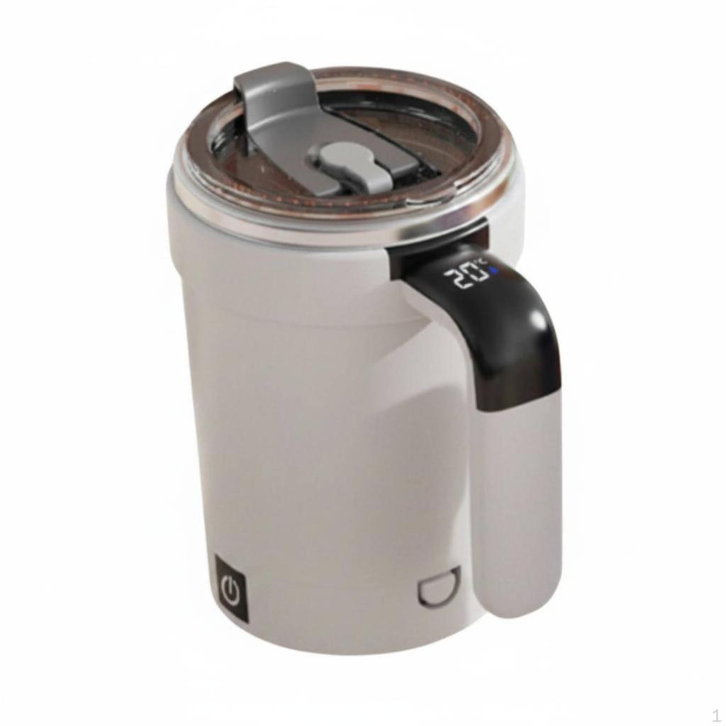 Stirring Cup Removable Base Temperature Display Mug Portable Mixing for Office, Travel White