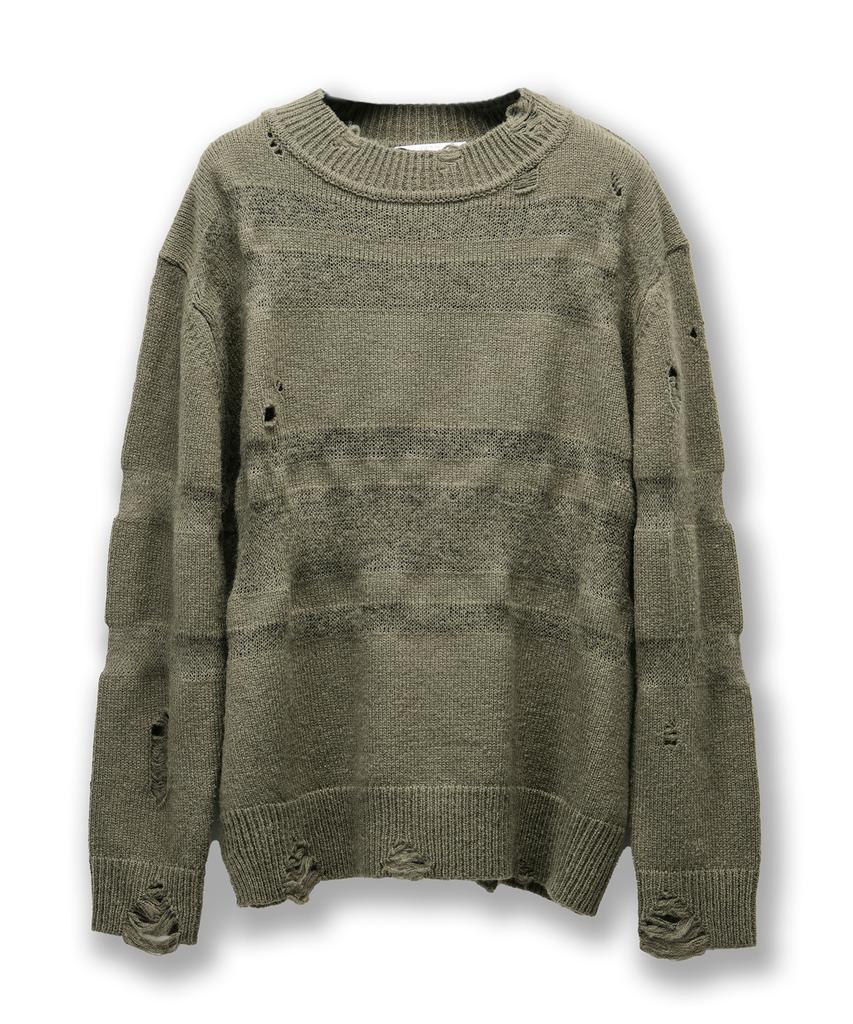 JUAN HOMME See Through Damaged Knit (Khaki Gray)