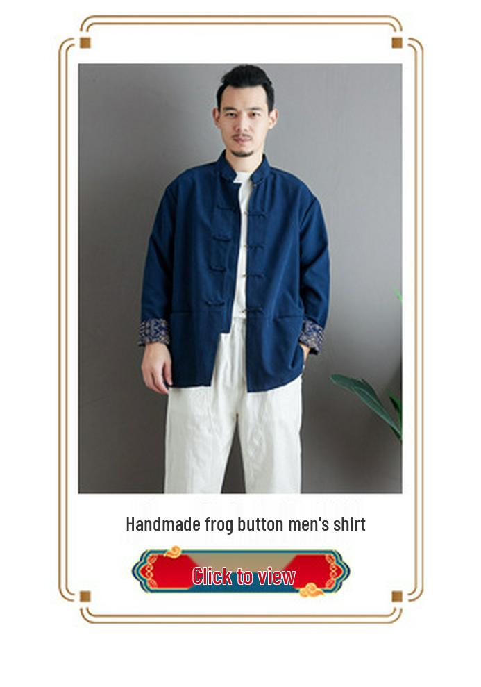 Men's Ethnic Style Hemp Cotton Shirt - Stand Collar, Long Sleeve, Frog Buttons, Loose Fit (2026).