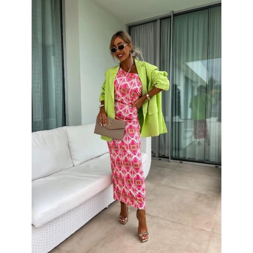 YYFS Women's Fashion Summer Spring 1/2 Sleeves Oblique Collar High Waist Casual Dresses