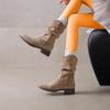 New Style Women'S Natural Suede Leather Small Square Toe Slip-On Autumn Pleated Knee High Boots Casual Female Punk Western Boots