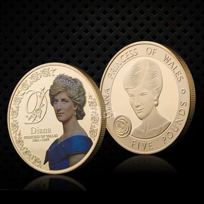 Pièces commémoratives plaquées or de la reine Diana, Badges personnalisés, Pièces d'or, Pièces, Médailles commémoratives